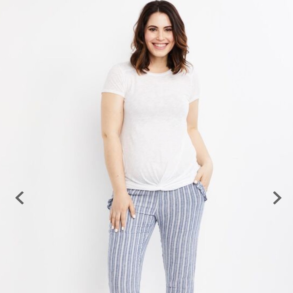 Under belly linen stripe maternity pants
